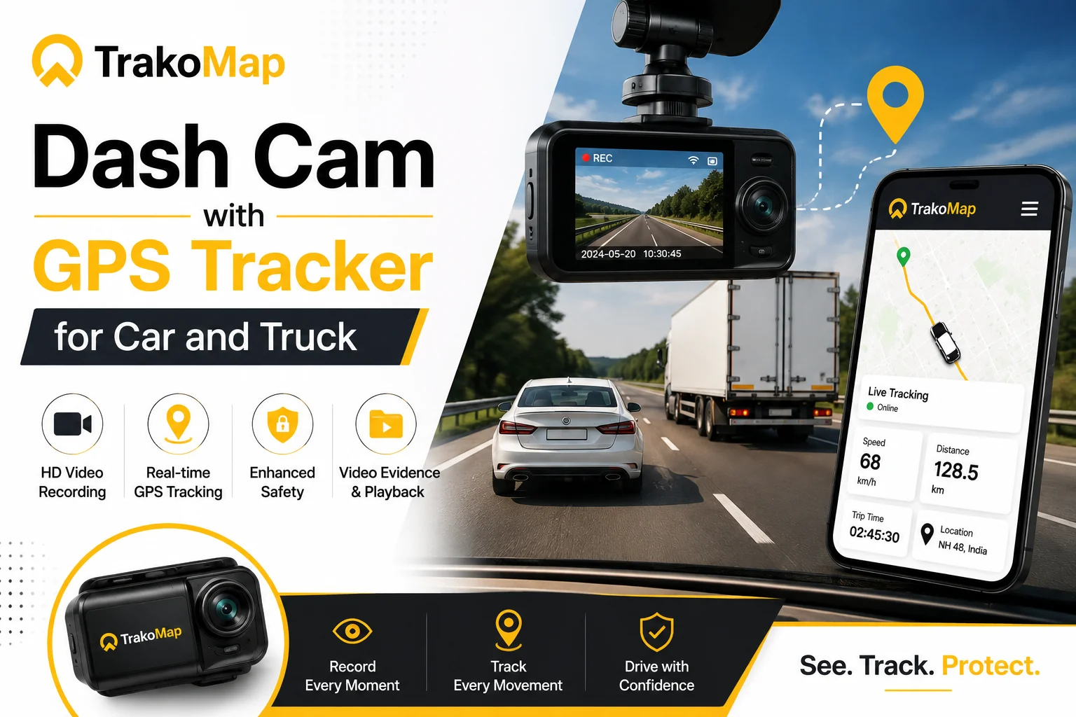 Dash Cam with GPS Tracker for Car and Truck